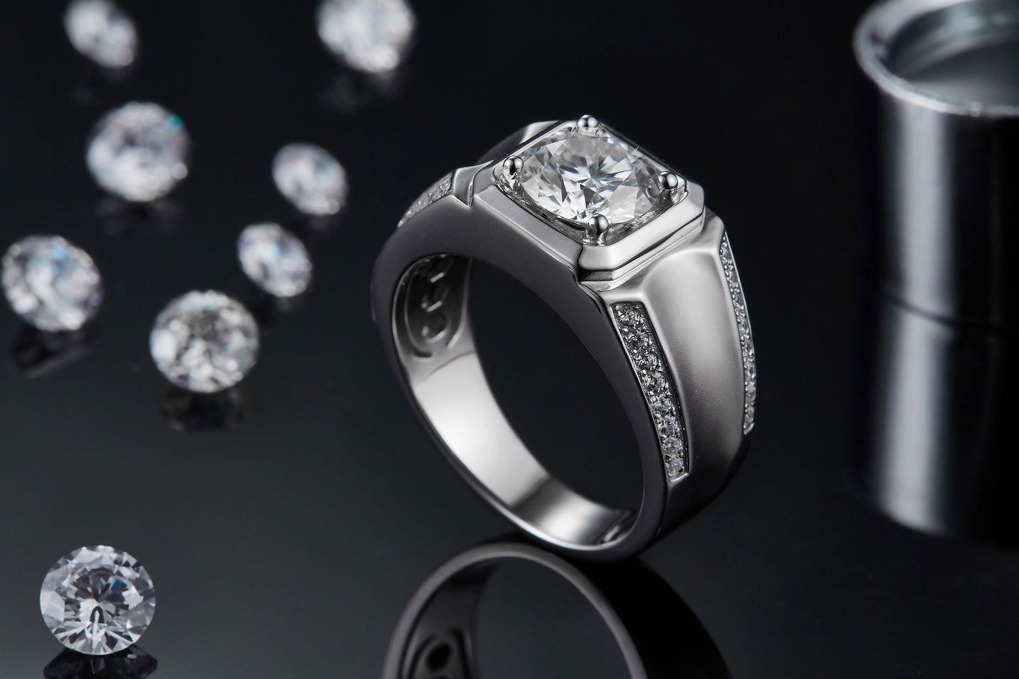 Men's Moissanite 925 Sterling Silver Platinum-Plated Ring | 1, 2 & 3 Carat | GRA Certified