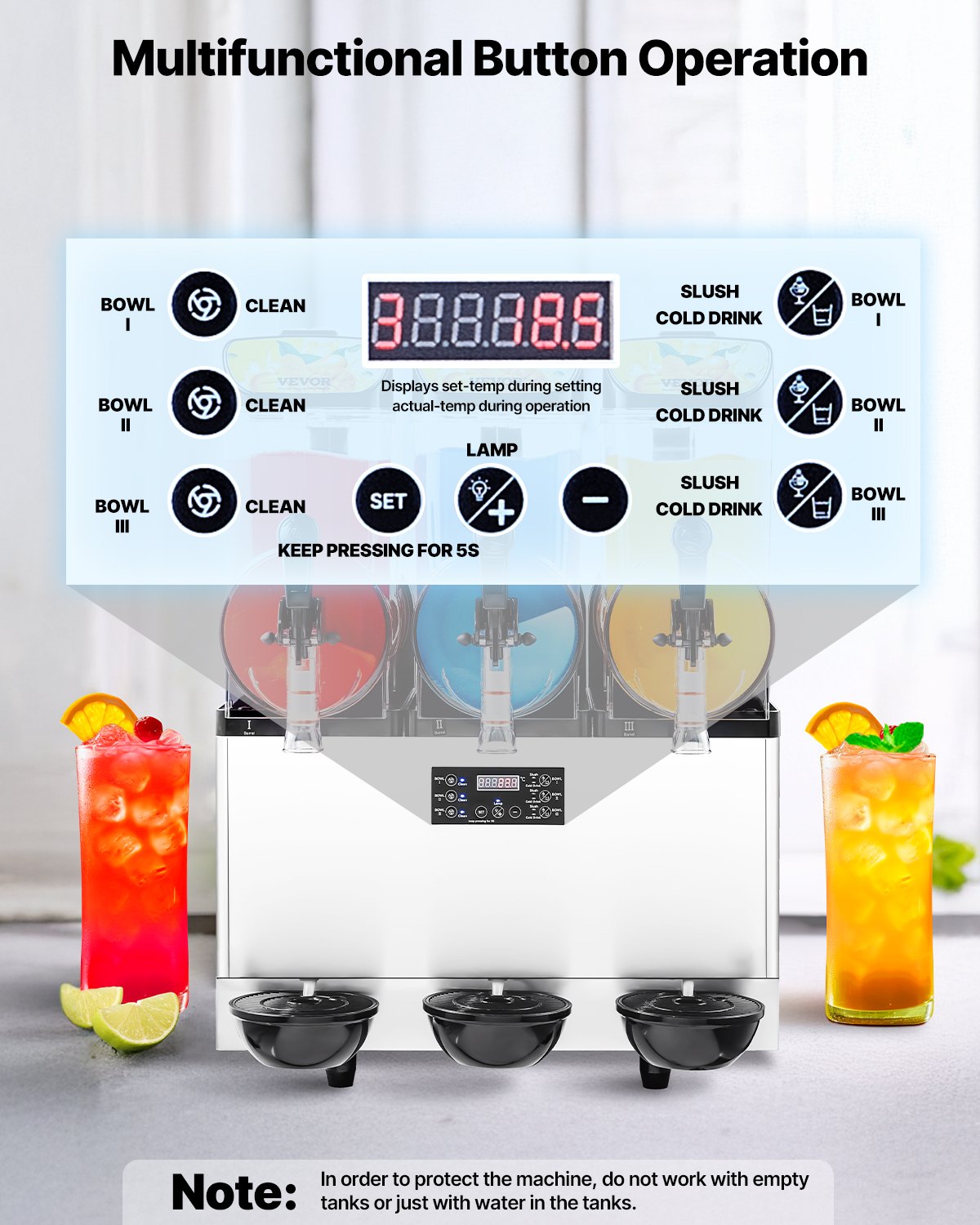 Commercial 3-Tank Slushy Machine – 3 × 15L Frozen Drink Maker | Bars & Cafes