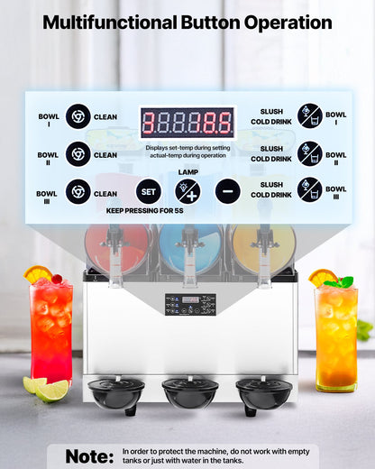 Commercial 3-Tank Slushy Machine – 3 × 15L Frozen Drink Maker | Bars & Cafes