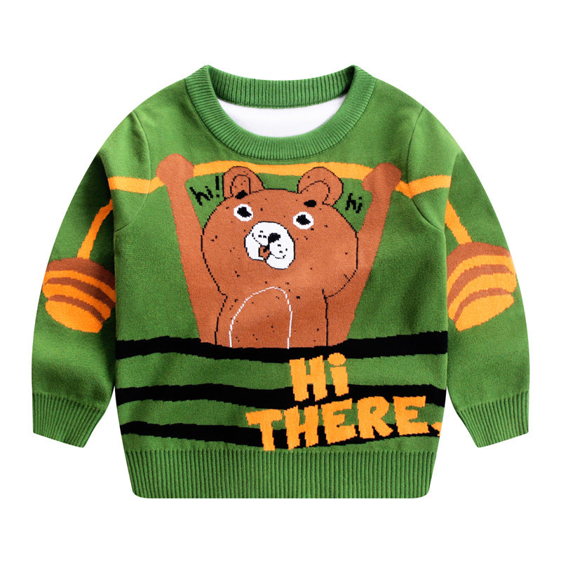 Kids Double-Layer Cotton Cartoon Print Sweater | Unisex Jumper