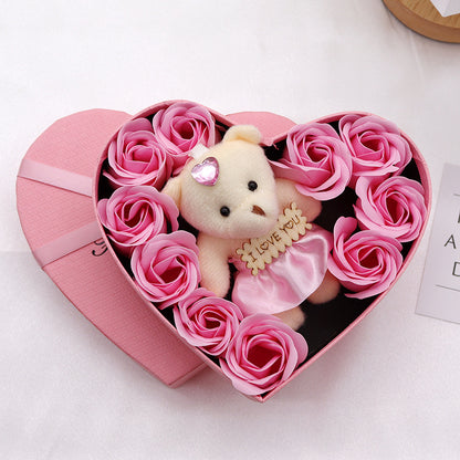 Soap Flower Rose Gift Box with Plush Toy | 10 Love Boxes