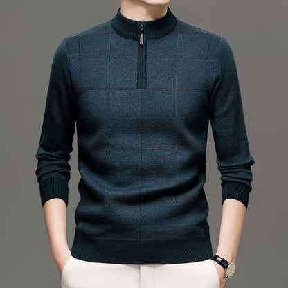 Men's Plaid Half-Zip Knit Sweater | Thick Stretch Fit | JParker