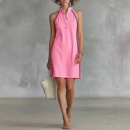 Solid-color Sleeveless Button-up Collar Dress