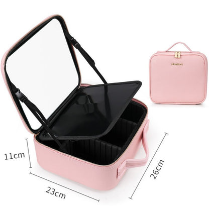 LED Cosmetic Case with Lighted Mirror — Large Capacity PU Leather Makeup Bag, 12" & 16"