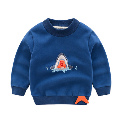 Boys' Fleece Hooded Pullover Sweatshirt | Cartoon Animal Print 90–140cm