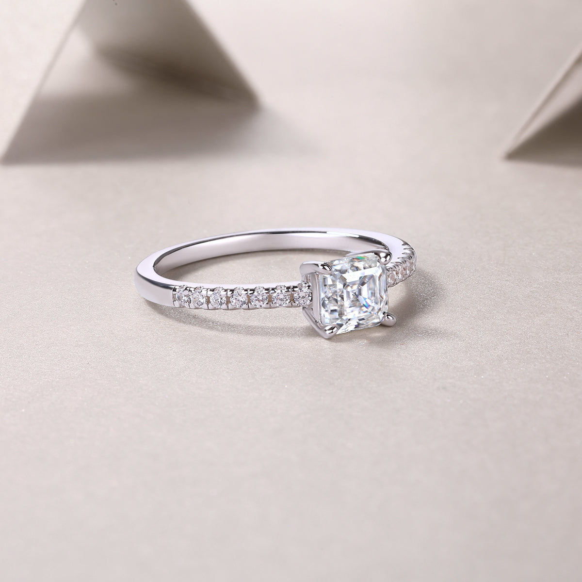 Octagonal Moissanite 925 Sterling Silver Platinum-Plated Ring | GRA Certified