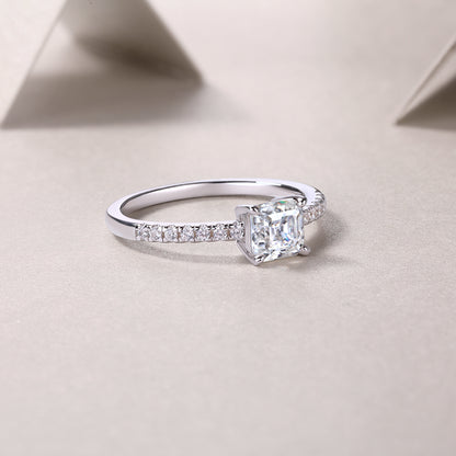 Octagonal Moissanite 925 Sterling Silver Platinum-Plated Ring | GRA Certified
