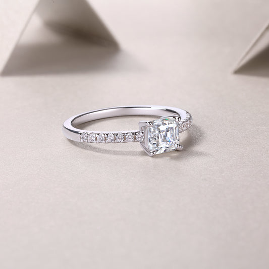 Octagonal Moissanite 925 Sterling Silver Platinum-Plated Ring | GRA Certified