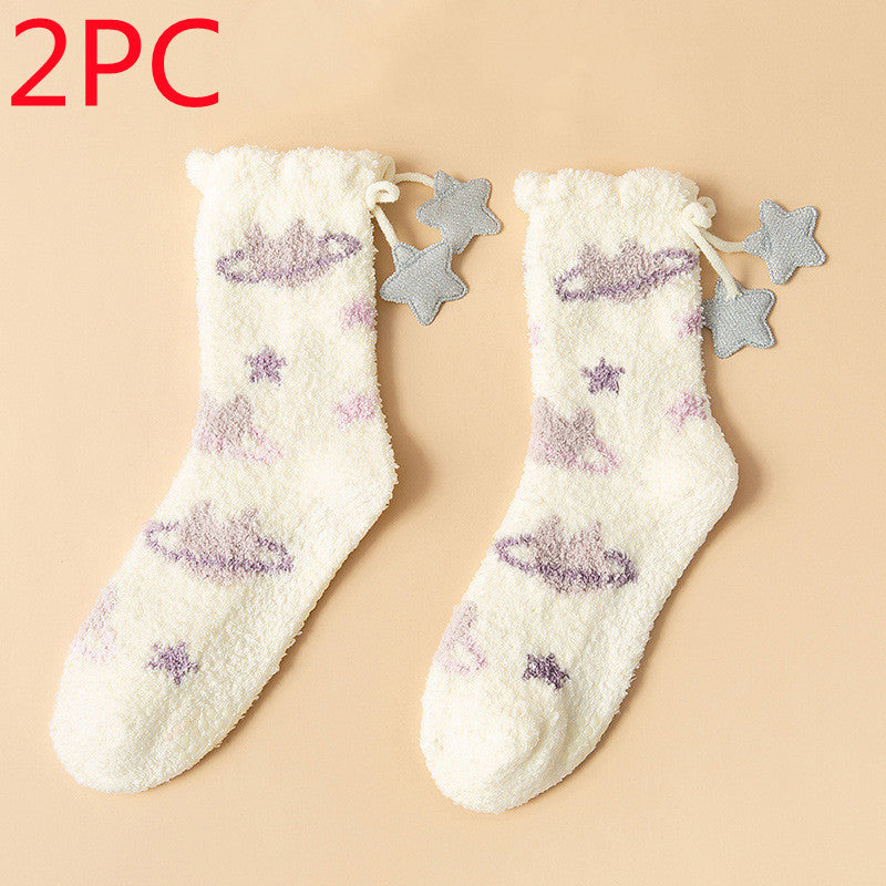 Women’s Japanese Coral Fleece Cartoon Socks Thick Winter 6 Designs