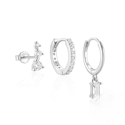 Square Zircon Stud Earring Set | 3-Piece Minimalist Copper Earrings