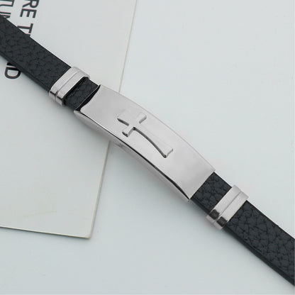 Men's Stainless Steel Cross Bracelet – Silver Geometric Bangle