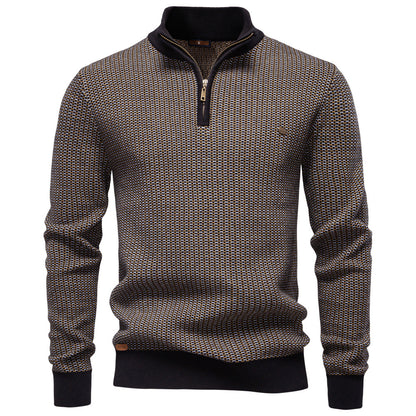 Men's Half-Zip Stand Collar Sweater | Slim Fit Cotton Blend