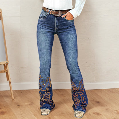 Women's Flared Denim Jeans | Embroidered Beaded Detail | XS–XL