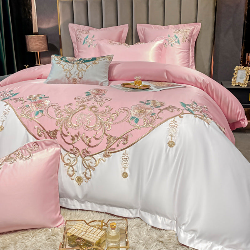 European Embroidered Luxury Bedding Set – 4-Piece Cotton Duvet Cover