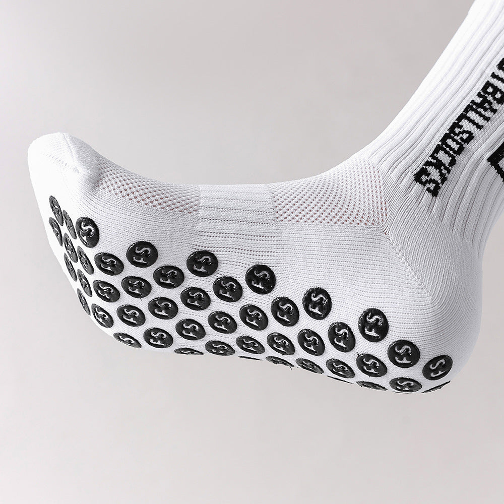 Men's Anti-Slip Sports Socks – Mid-Calf Polyester Grip Socks Black & White