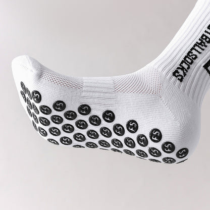 Men's Anti-Slip Sports Socks – Mid-Calf Polyester Grip Socks Black & White