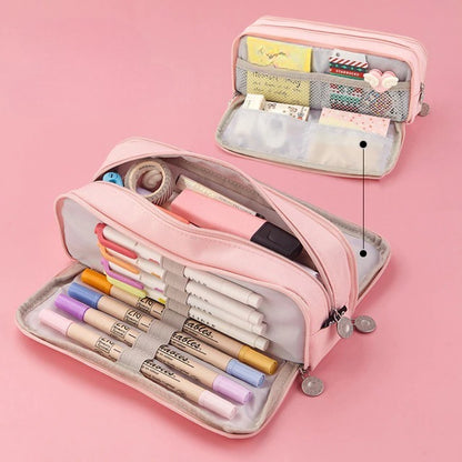 Oxford Cloth Pencil Case | Square Stationery Bag | Blue, Pink, Yellow