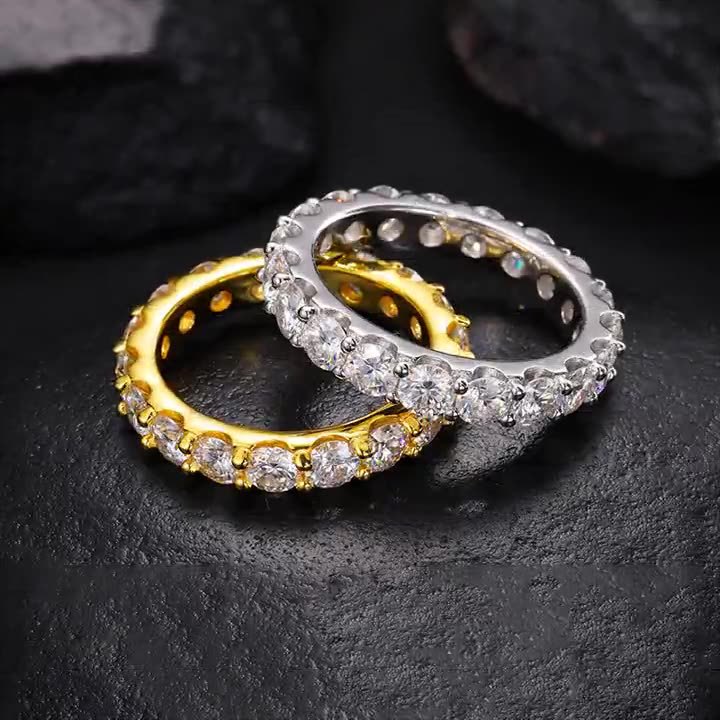 Stylish Fashion Brand Ring Inlaid With A Single Row Of 4mm Zirconias