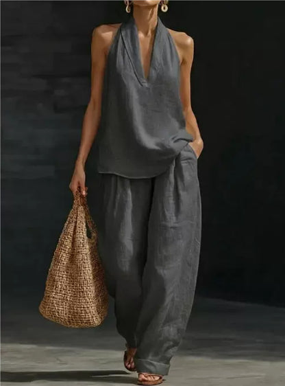 Women's Sleeveless Vest & Wide-Leg Trousers Two-Piece Set