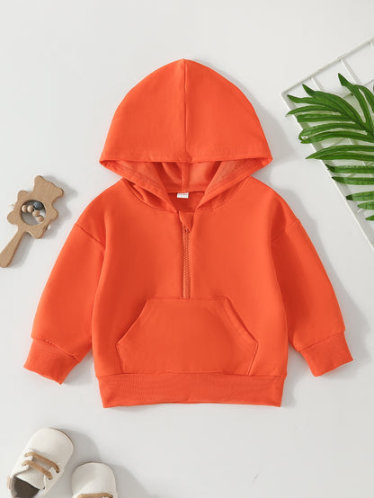 Children's Half-Zip Cotton Hoodie | Solid Colour Toddler & Kids Sweater