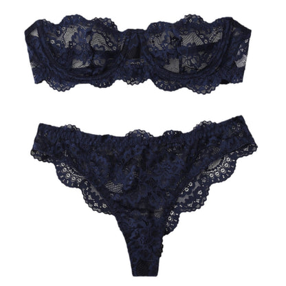 Women's Lace Floral Lingerie Set in Navy Blue | Bra & Knicker Set