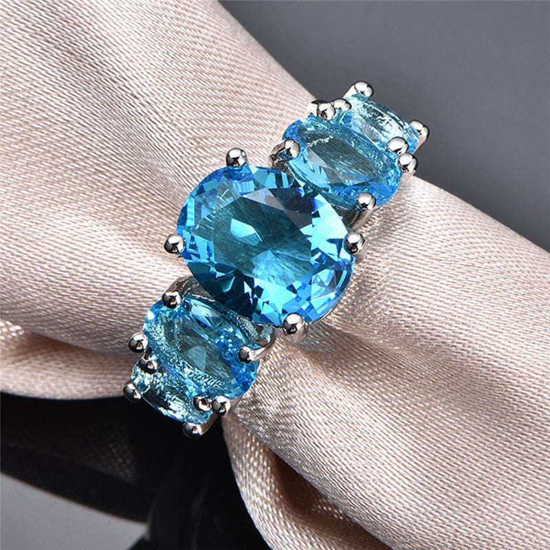 Oval Crystal Stone Ring | Platinum-Plated Coloured Gemstone Ring for Women