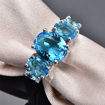 Oval Crystal Stone Ring | Platinum-Plated Coloured Gemstone Ring for Women