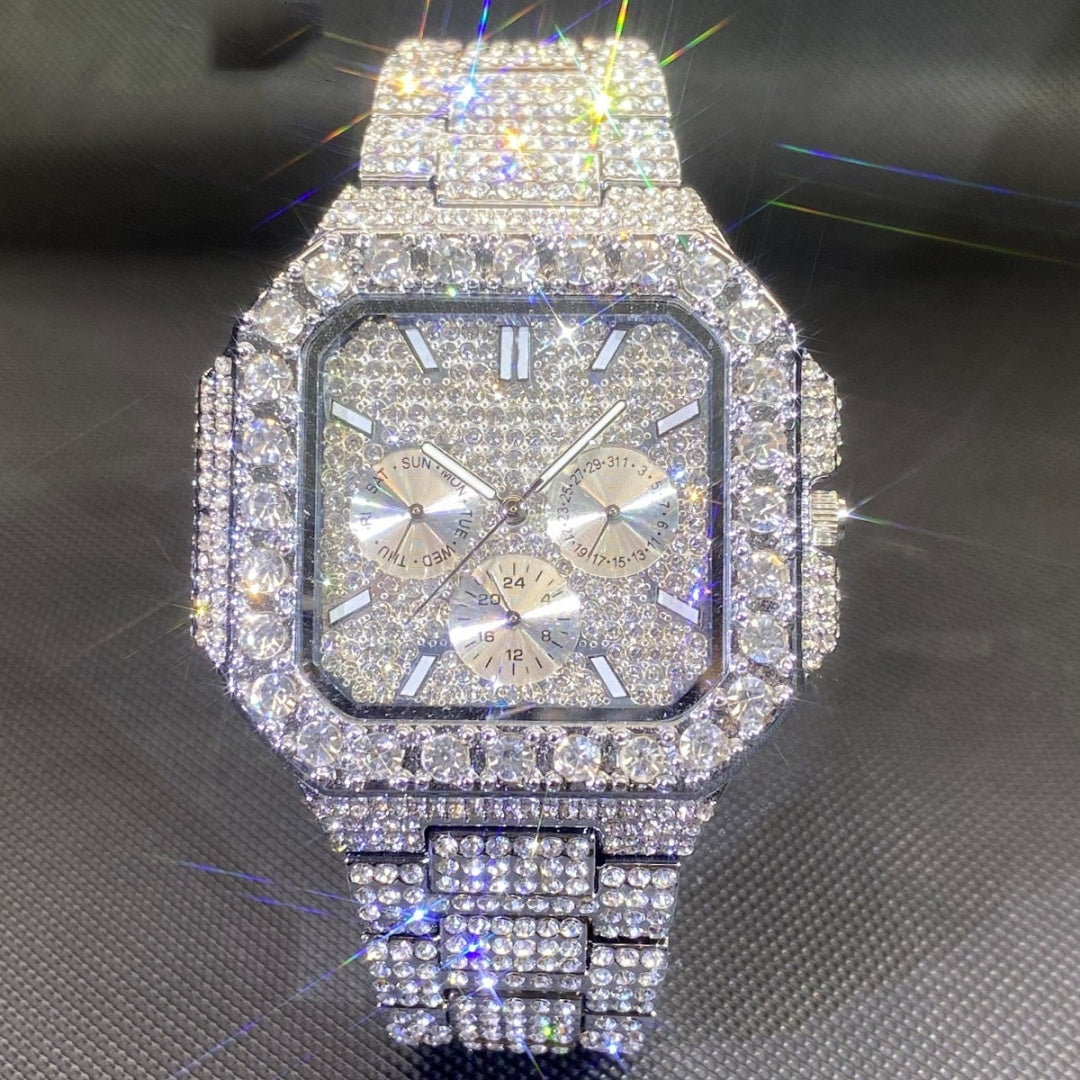 Men's Diamond-Encrusted Square Watch | Gold & Silver | Bold Fashion