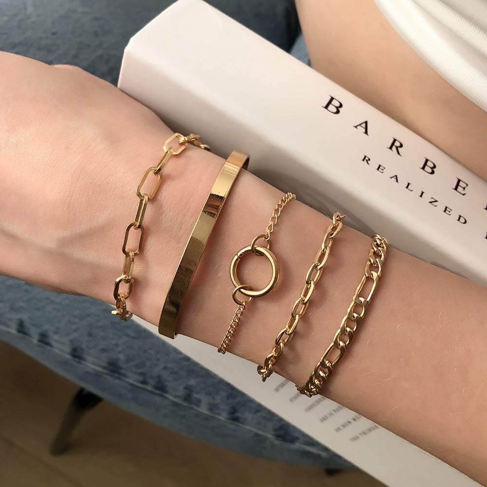 Geometric Chain Ring Bracelet for Women | Gold & Silver | Electroplated Alloy