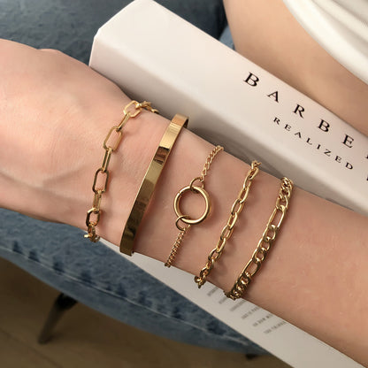 Geometric Chain Ring Bracelet for Women | Gold & Silver | Electroplated Alloy