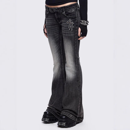 Women's Low-Rise Slim Flared Jeans | Ice Wash | Wing Detail | S–2XL