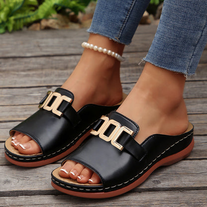 Women's Platform Wedge Sandals | Peep Toe Chain Detail