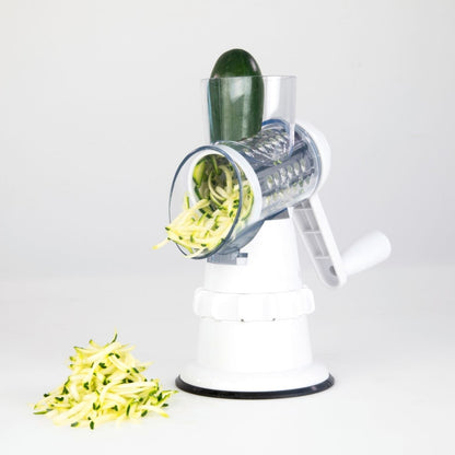 3-in-1 Drum Vegetable Slicer — Manual Spiralizer, Grater & Shredder with Suction Base