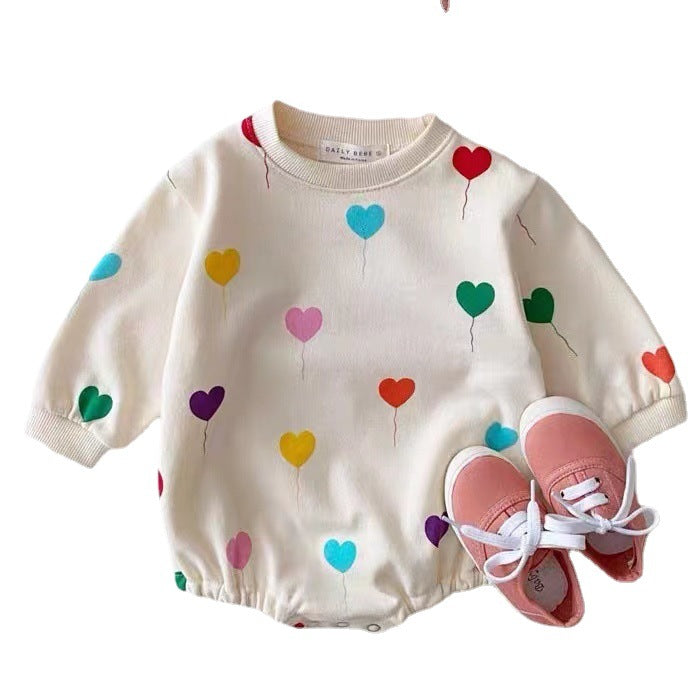 Baby Korean Style Love Print Wrap Romper – White