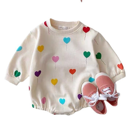 Baby Korean Style Love Print Wrap Romper – White