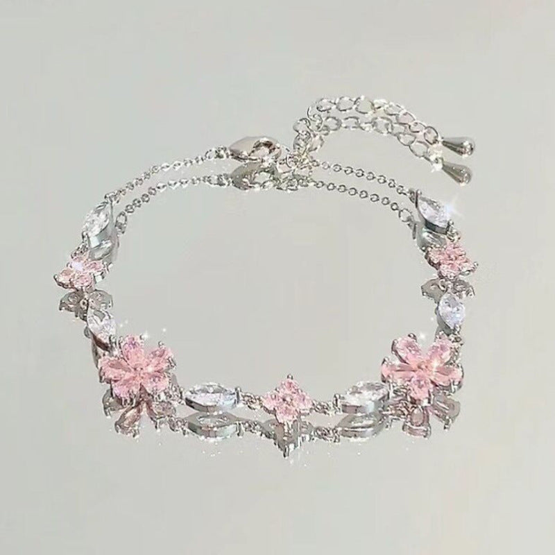Cherry Blossom Star & Moon Bow Bracelet | Zircon Alloy Charm Bracelet for Women