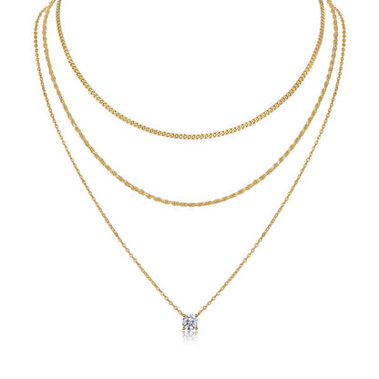 1 Carat Moissanite 925 Sterling Silver 24K Gold-Plated Pendant Necklace | GRA Certified