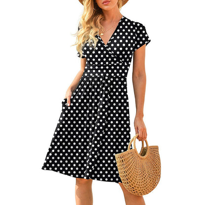 Women's Printed Midi Dress – High Waist, V-Neck & Pocket | S–3XL