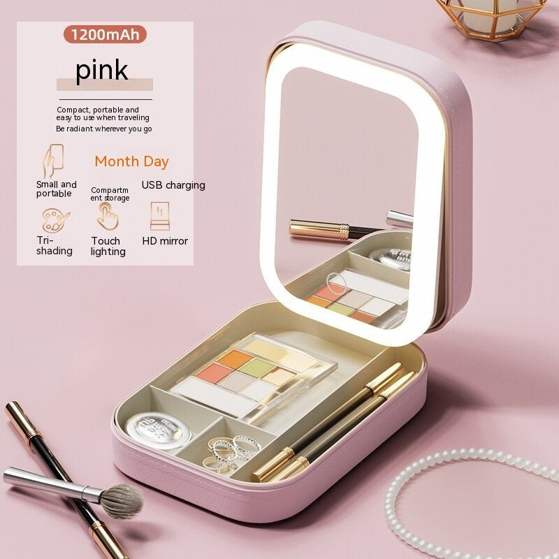 LED Makeup Mirror with Storage Box — Touch Dimmer, Adjustable Stand & Lipstick Organiser