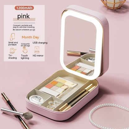 LED Makeup Mirror with Storage Box — Touch Dimmer, Adjustable Stand & Lipstick Organiser