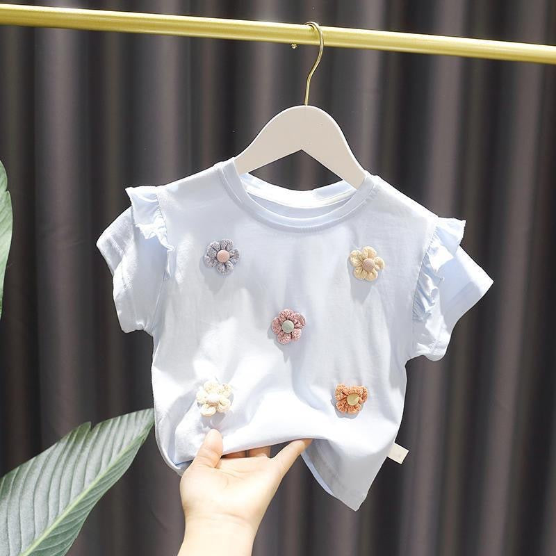 Girls Cotton Short Sleeve Floral Print Top – 5 Colours