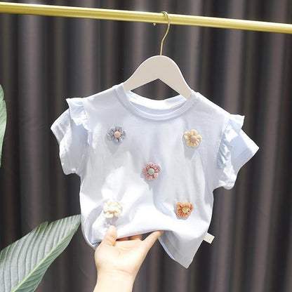 Girls Cotton Short Sleeve Floral Print Top – 5 Colours
