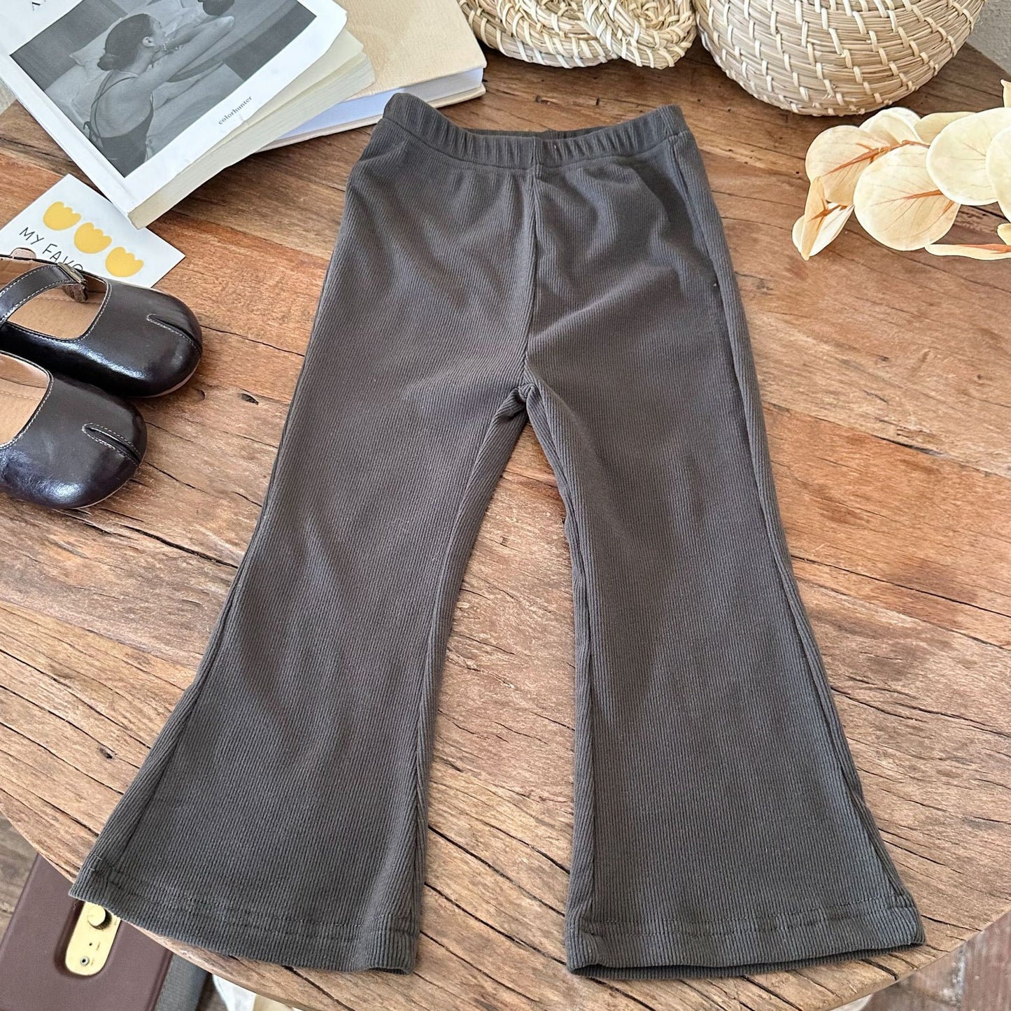 Girls' High-Waist Knitted Flared Trousers