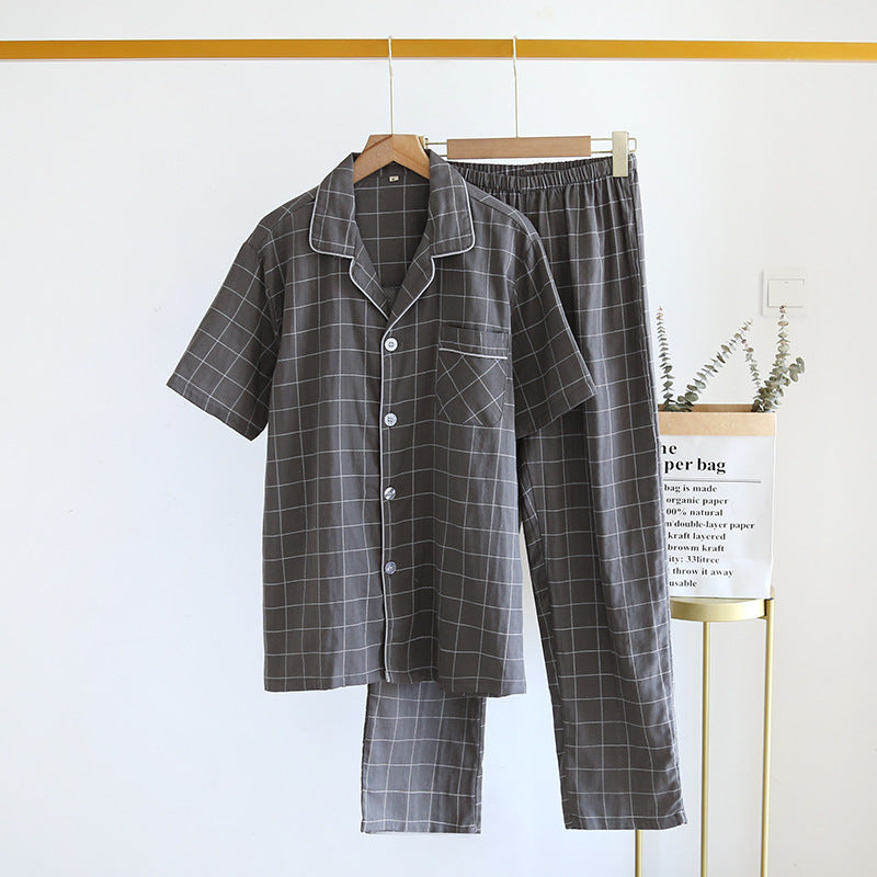Men's Plaid Cotton Short Sleeve Pyjama Set | Summer Loungewear