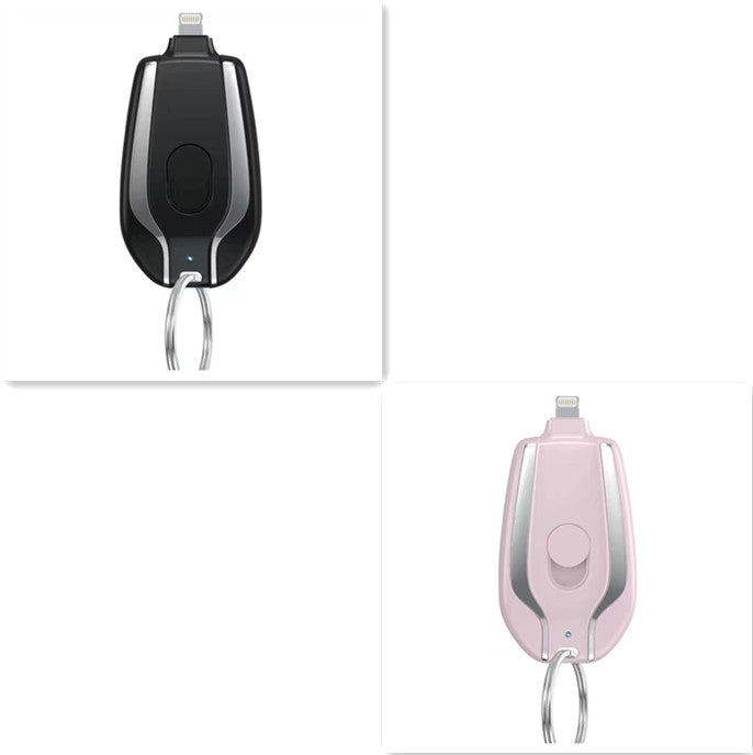 Keyring Emergency Power Bank – 1,500mAh Mini Portable Charger iPhone & USB-C Black & Pink