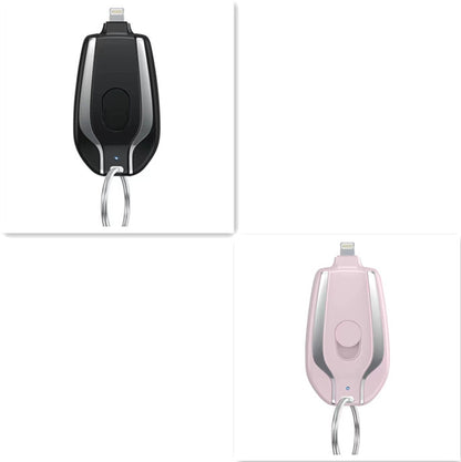 Keyring Emergency Power Bank – 1,500mAh Mini Portable Charger iPhone & USB-C Black & Pink