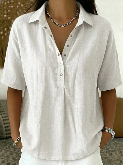 Women's Single-Breasted Lapel Short-Sleeve Shirt