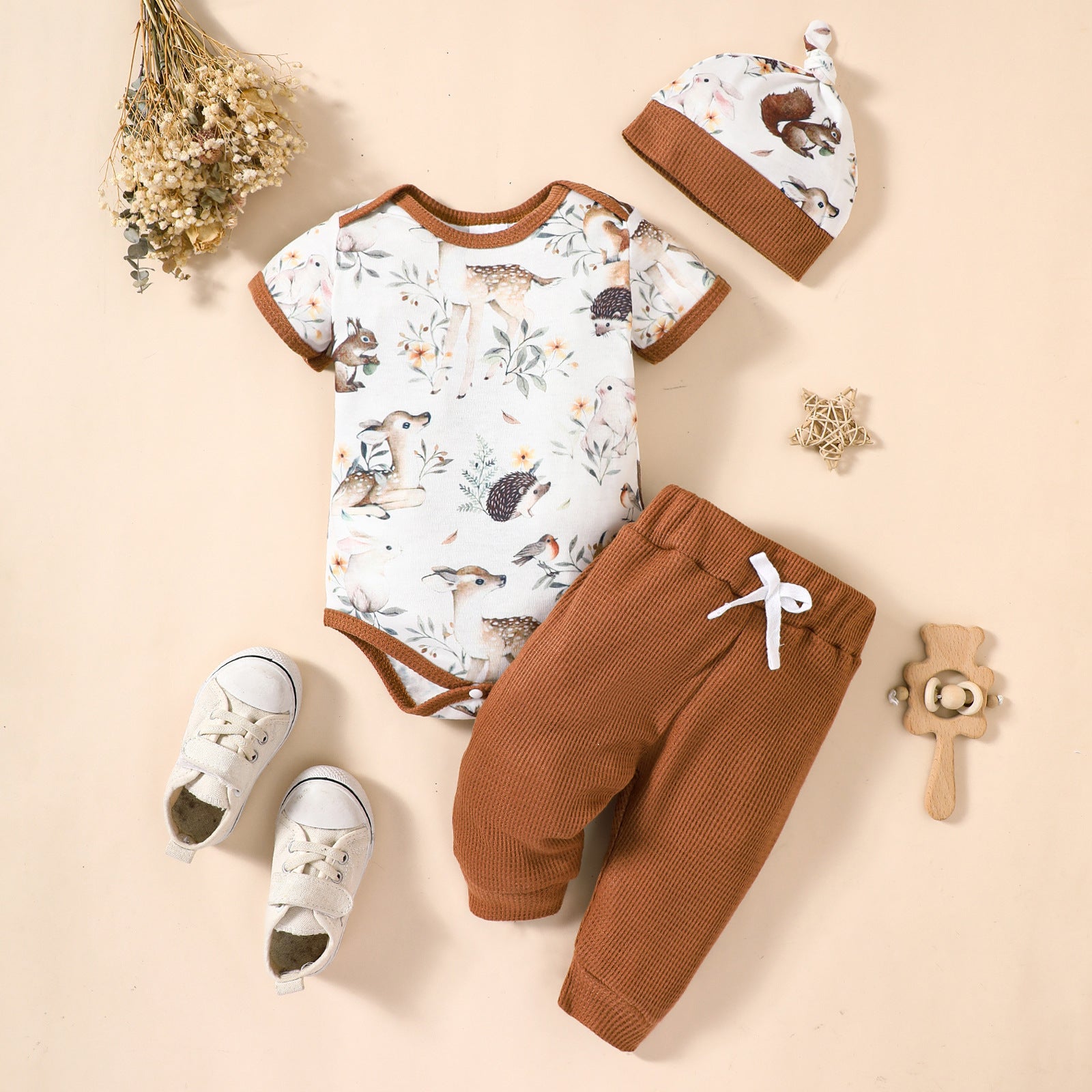 Baby Boys' Short-Sleeve Romper, Trousers & Hat Set