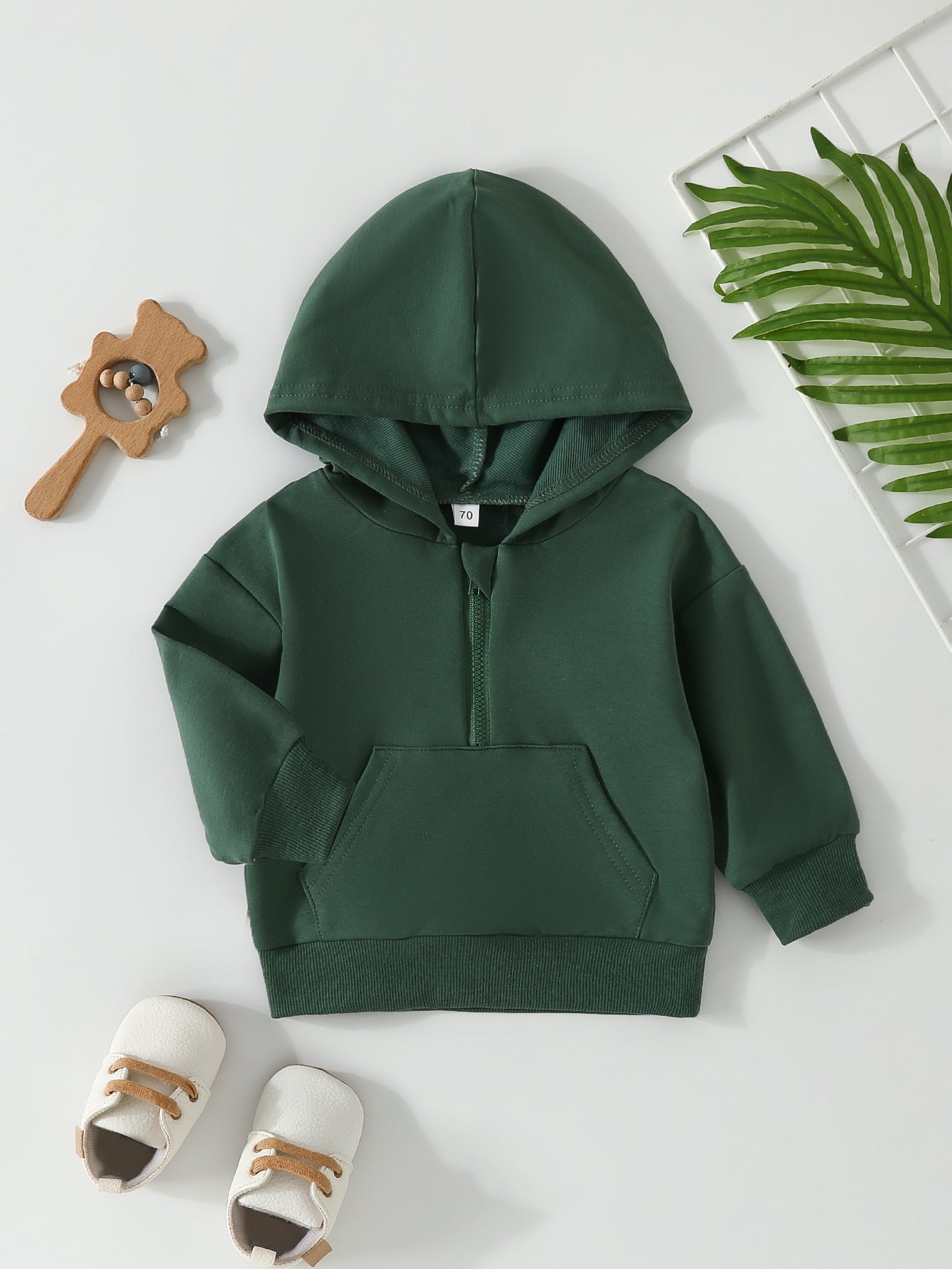 Children's Half-Zip Cotton Hoodie | Solid Colour Toddler & Kids Sweater