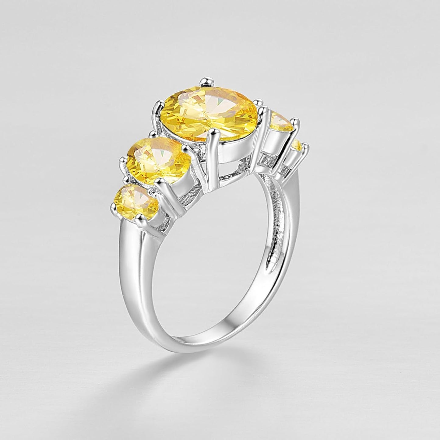 Oval Crystal Stone Ring | Platinum-Plated Coloured Gemstone Ring for Women